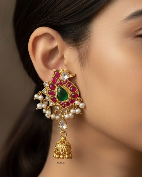925 Kundan Peacock Jhumka
